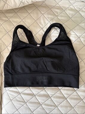 PINK Victoria's Secret Black Mesh-Back Racerback Sports Bra